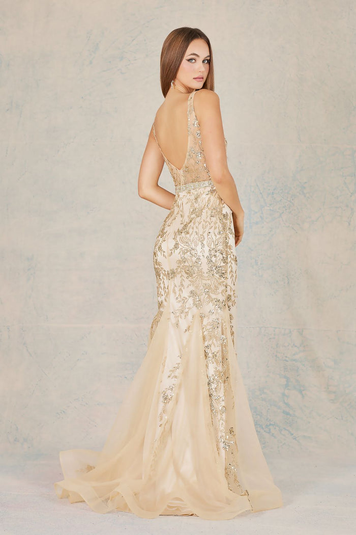 Adora Design 3127 Glitter Print Tulle Mermaid Formal Prom Dress
