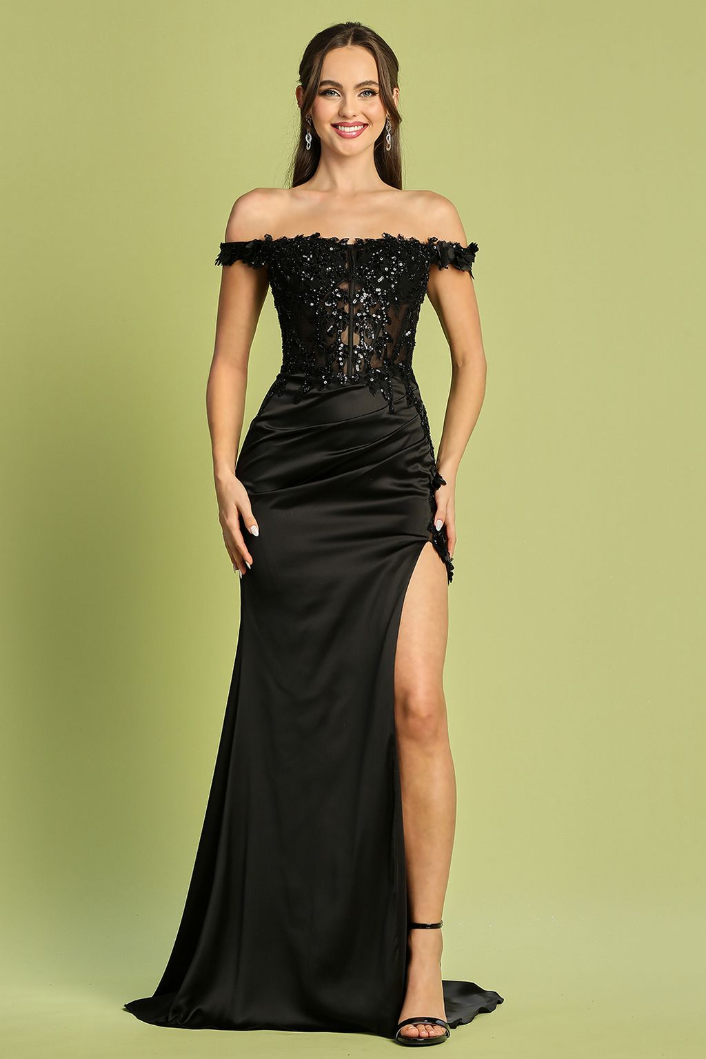 Adora Design 3132 Long 3D Floral Applique Off Shoulder Prom Dress