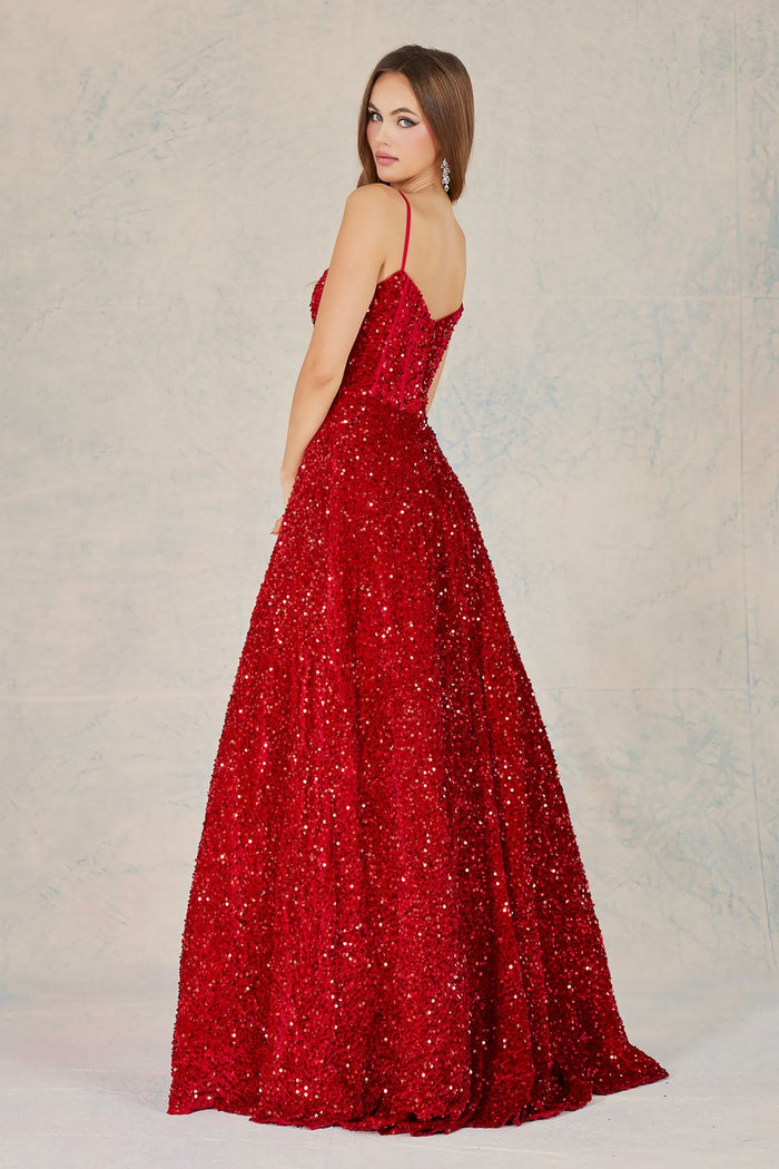 Adora Design 3139 Sequin Spaghetti Strap A-Line Long Prom Dress