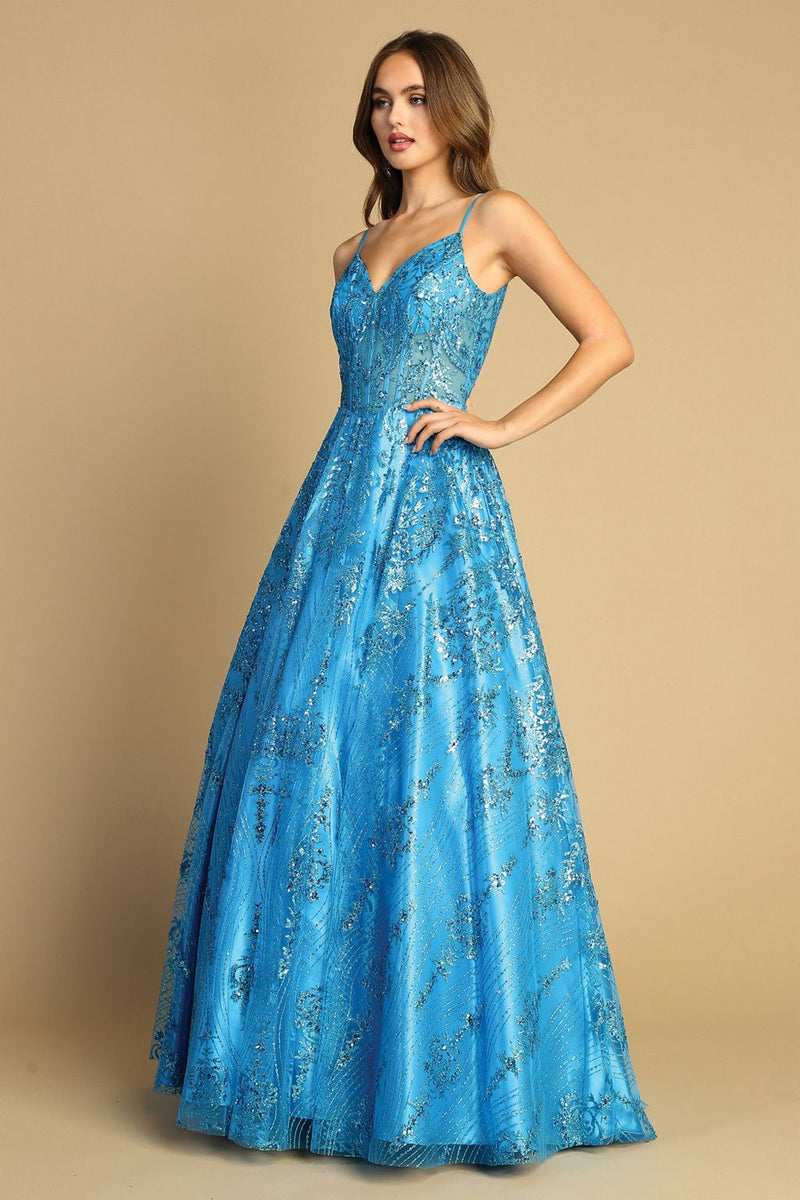 Adora Design 3141 Glitter Spaghetti Strap A-Line Long Prom Dress