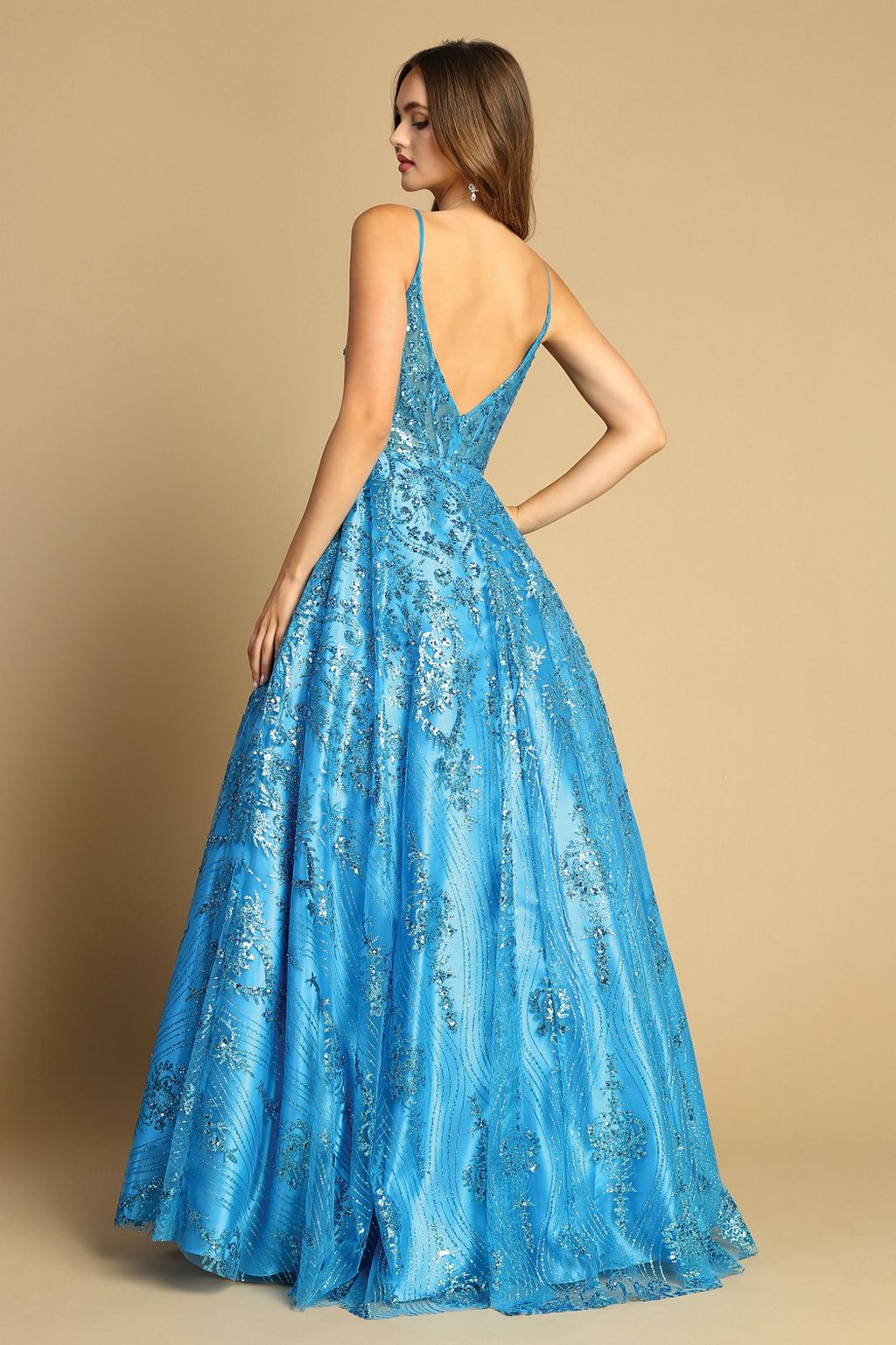 Adora Design 3141 Glitter Spaghetti Strap A-Line Long Prom Dress