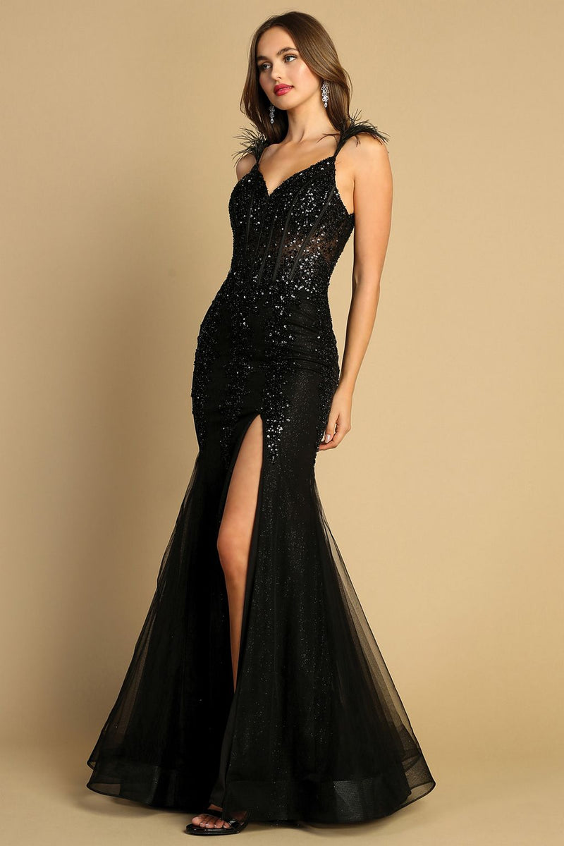 Adora Design 3144 Beaded Sequin Spaghetti Strap Long Prom Dress