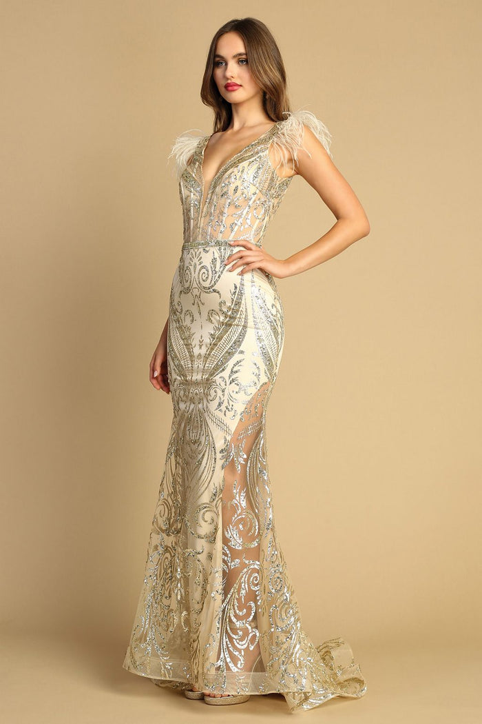 Adora Design 3151 Sleeveless Printed Glitter Long Formal Prom Dress