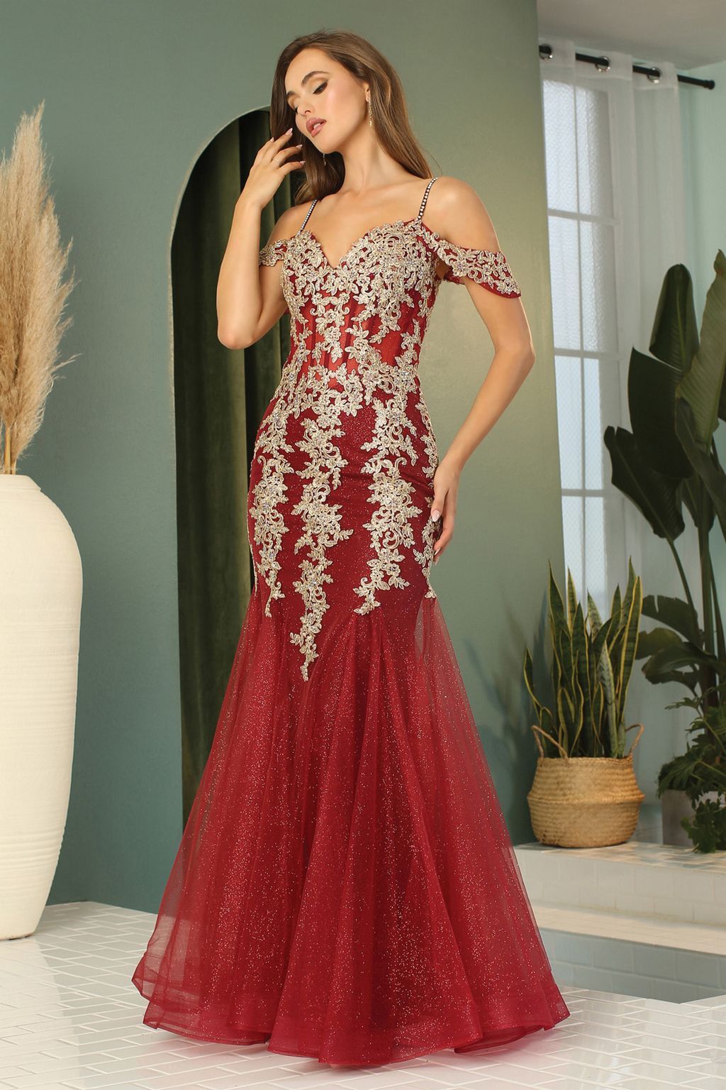 Adora Design 3156 Off Shoulder Glitter Applique Mermaid Prom Dress