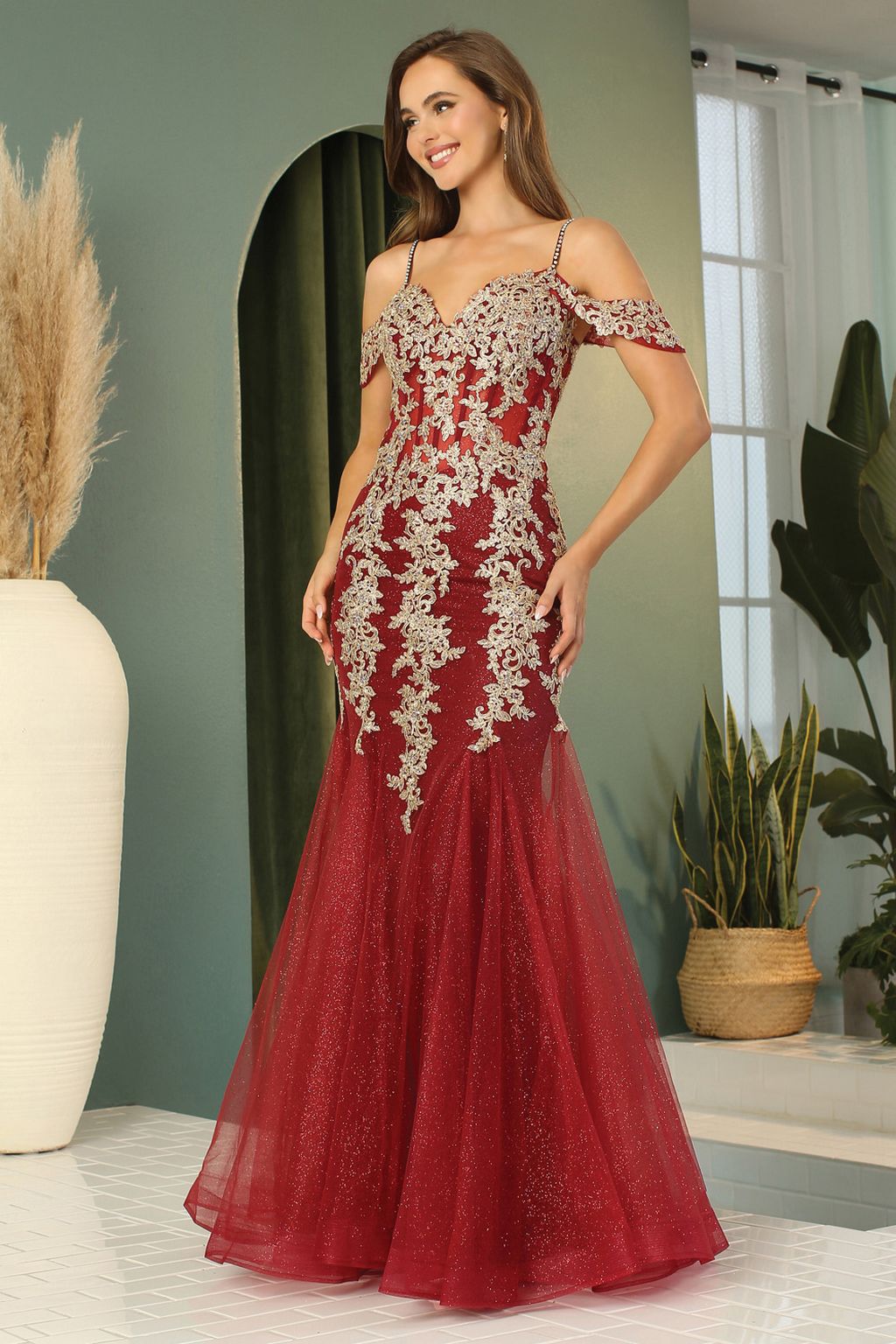 Adora Design 3156 Off Shoulder Glitter Applique Mermaid Prom Dress