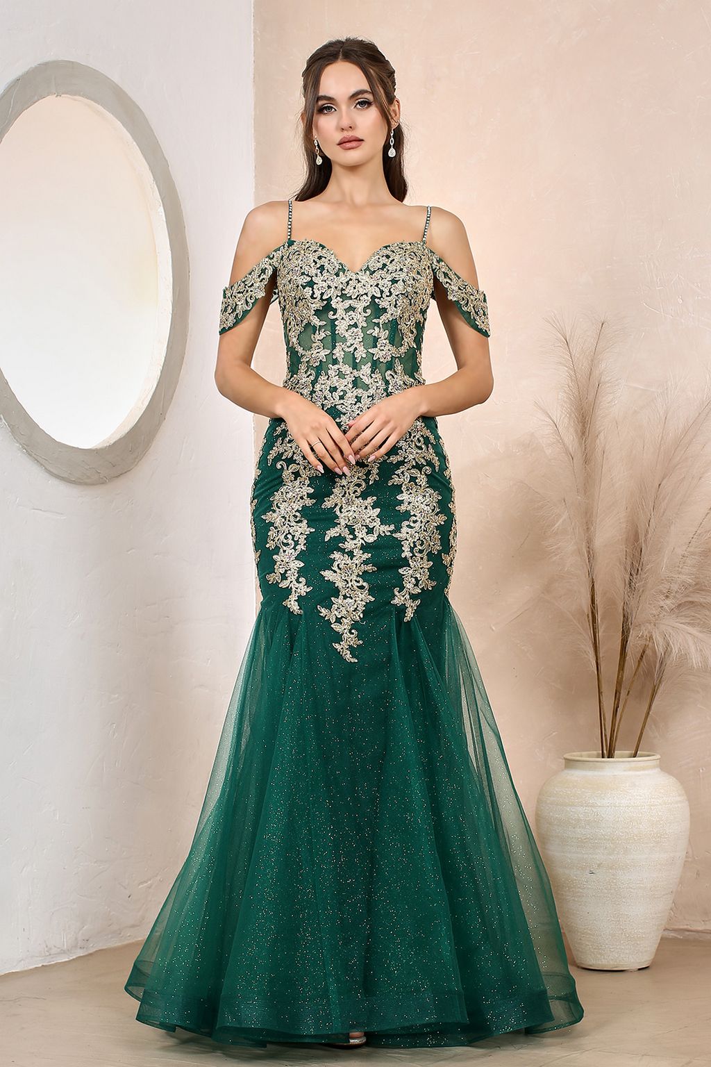 Adora Design 3156 Off Shoulder Glitter Applique Mermaid Prom Dress