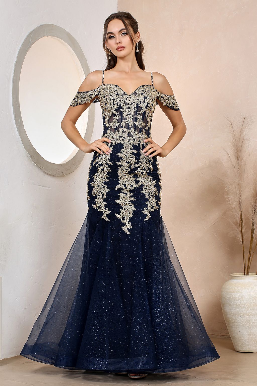 Adora Design 3156 Off Shoulder Glitter Applique Mermaid Prom Dress
