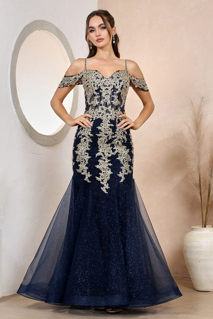 Adora Design 3156 Off Shoulder Glitter Applique Mermaid Prom Dress