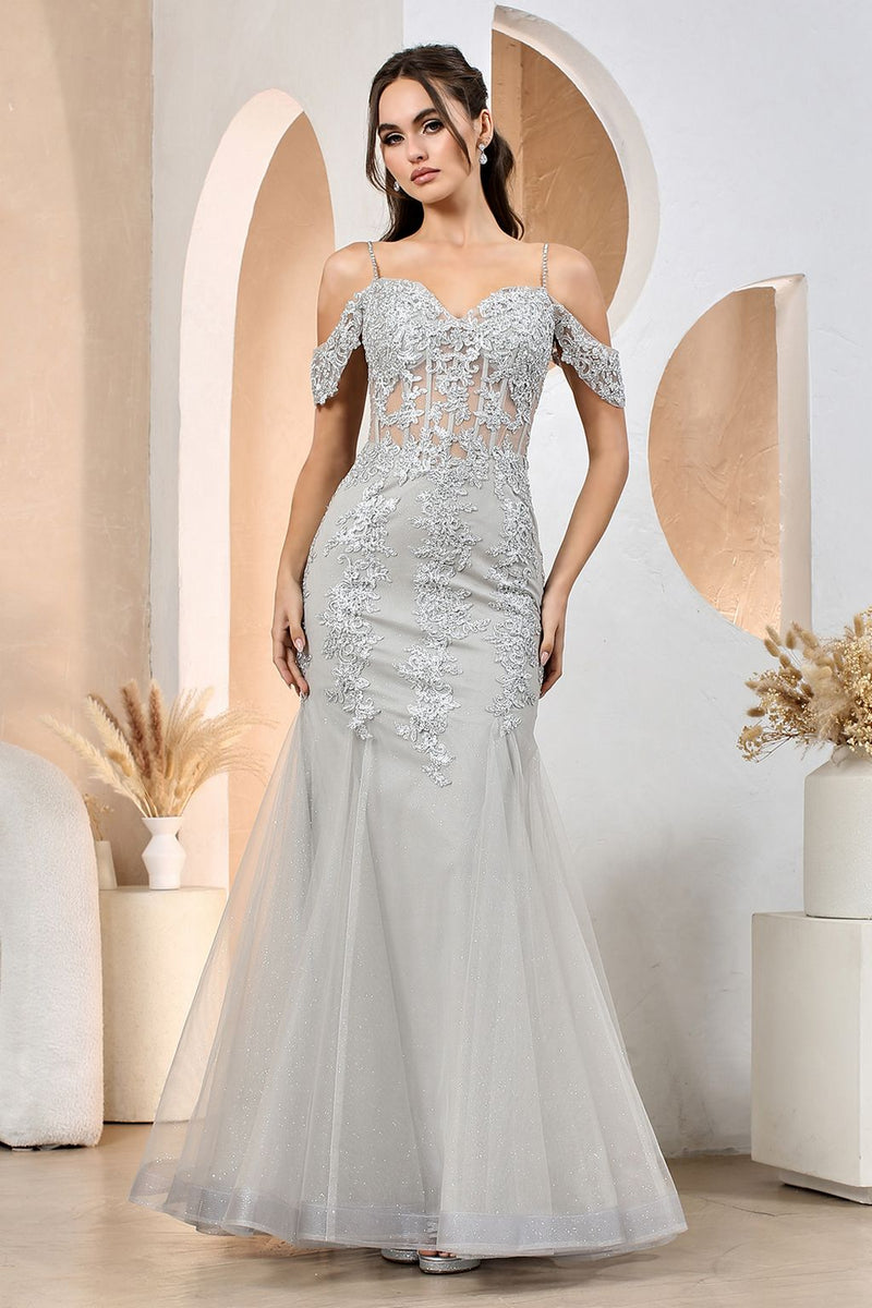 Adora Design 3156 Off Shoulder Glitter Applique Mermaid Prom Dress