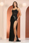 Adora Design 3175 Sequin Spaghetti Strap Fitted Slit Prom Dress