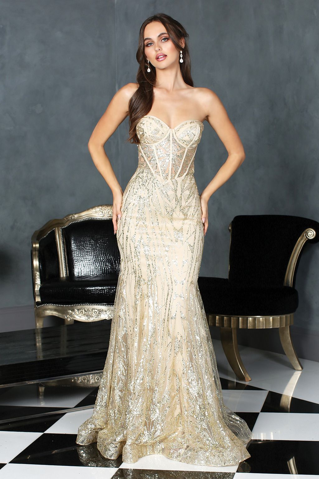 Adora Design 3185 Strapless Glitter Mermaid Long Prom Gown