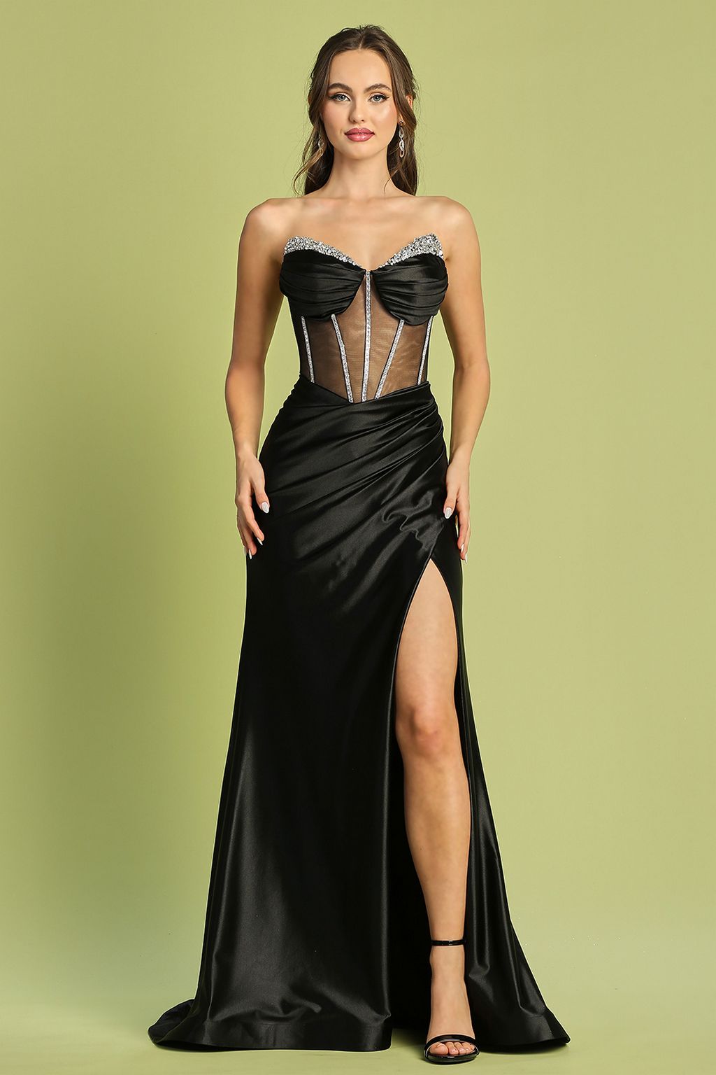 Adora Design 3197 Strapless Pleated Long Slit Prom Dress