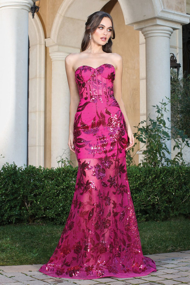 Adora Design 3203 Strapless Mermaid Sequin Print Long Prom Dress