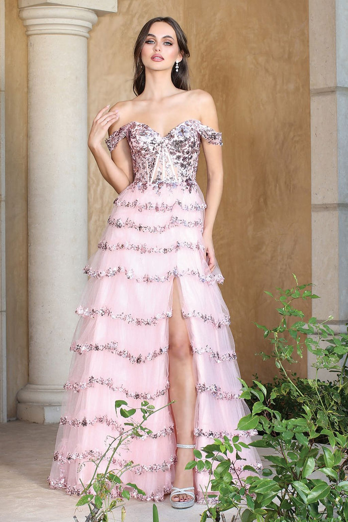 Adora Design 3213 Off Shoulder Sequin A Line Long Formal Prom Dress