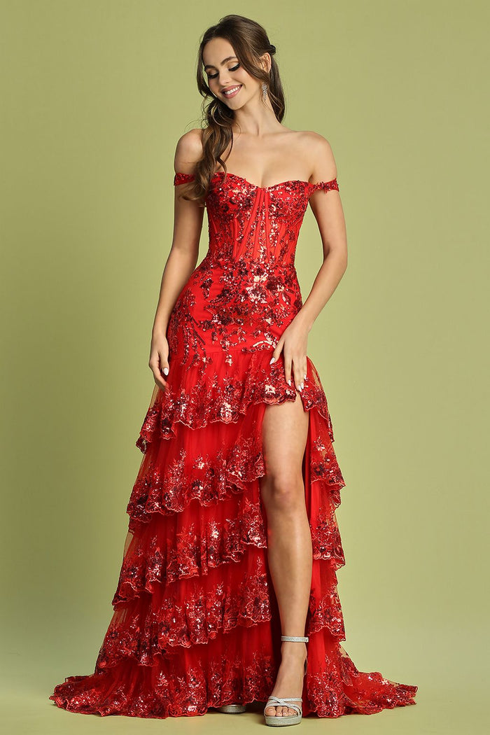 Adora Design 3220 Off Shoulder Sequin Corset Tulle Prom Gown
