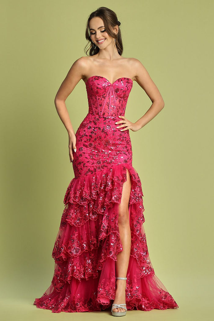Adora Design 3222 Strapless Applique Tiered Long Formal Gown