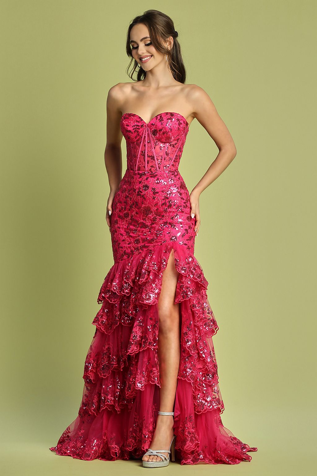 Adora Design 3222 Strapless Applique Tiered Long Formal Gown