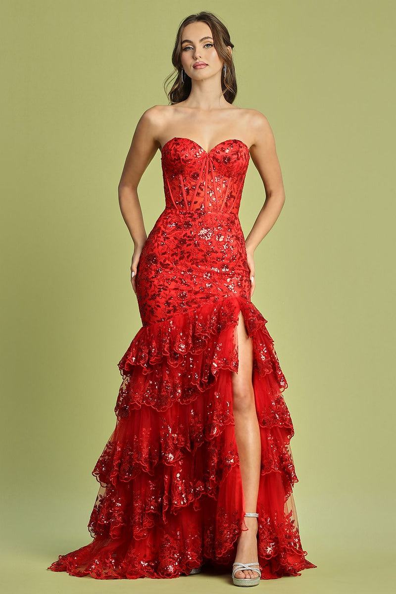 Adora Design 3222 Strapless Applique Tiered Long Formal Gown