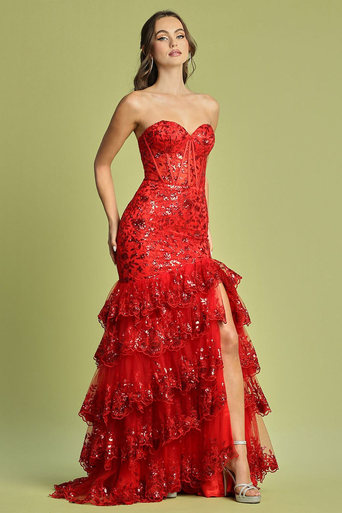 Adora Design 3222 Strapless Applique Tiered Long Formal Gown