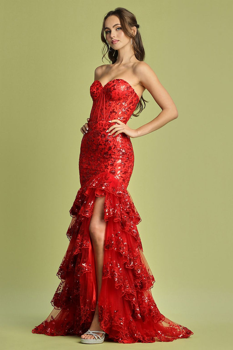 Adora Design 3222 Strapless Applique Tiered Long Formal Gown