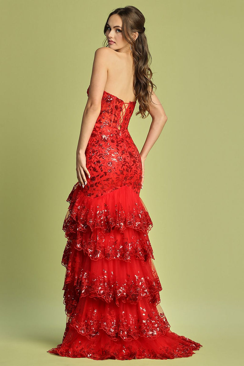 Adora Design 3222 Strapless Applique Tiered Long Formal Gown