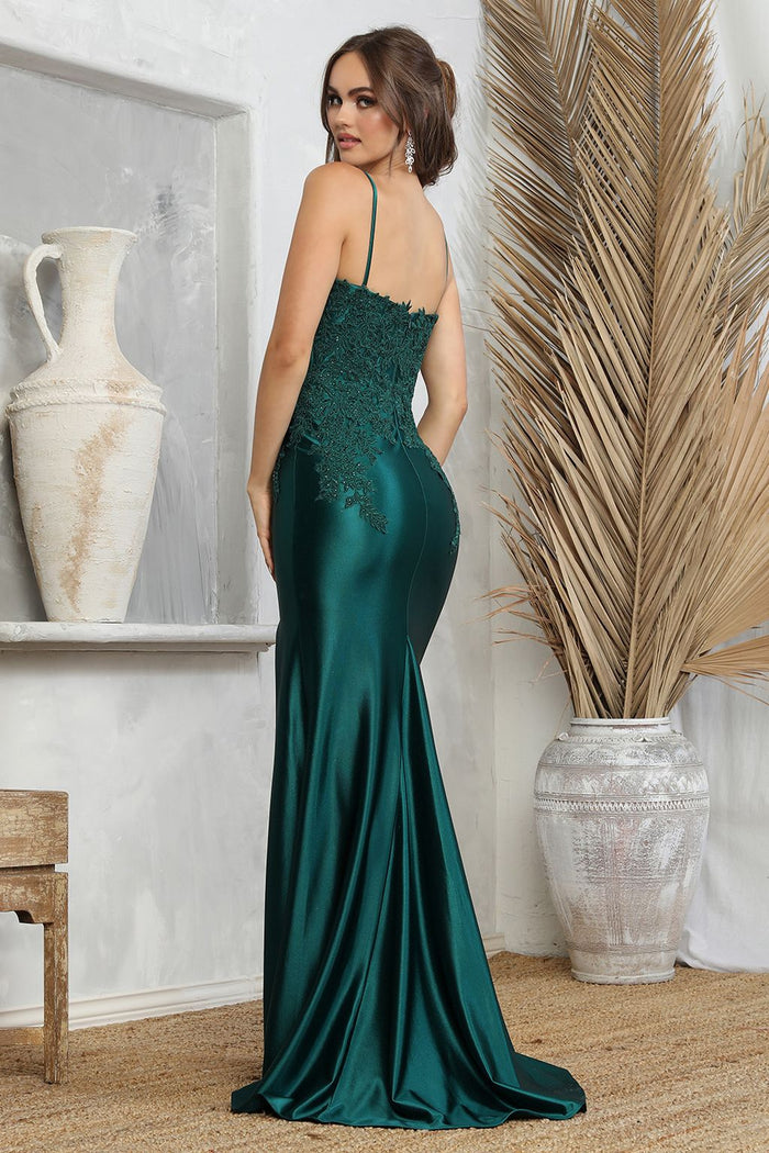Adora Design 3223 Strapless Satin Fitted Long Slit Formal Prom Dress
