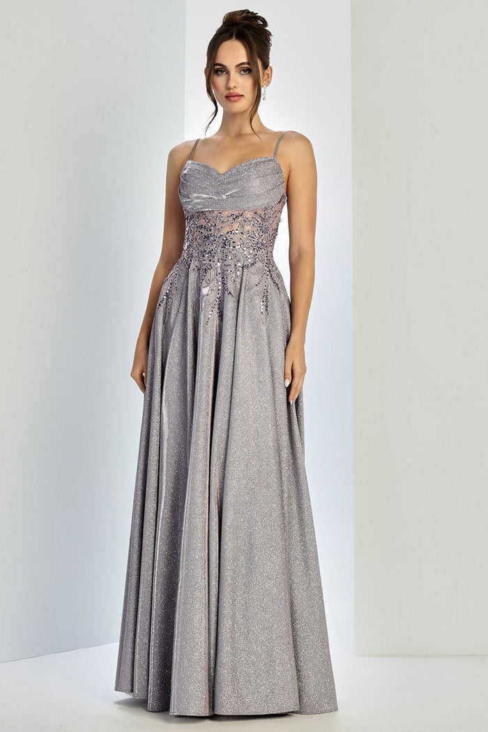 Adora Design 3232 Glitter Satin Spaghetti Strap A-Line Prom Gown