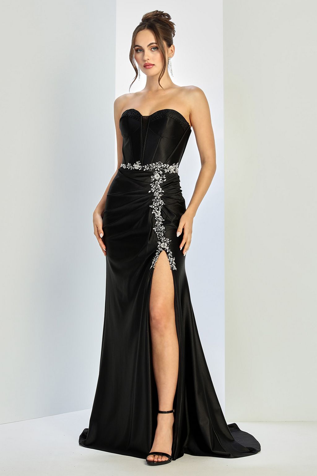 Adora Design 3246 Strapless Beaded Corset Slit Formal Prom Dress