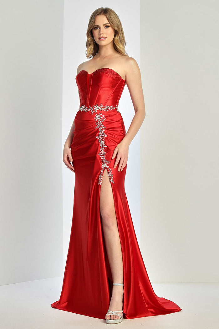 Adora Design 3246 Strapless Beaded Corset Slit Formal Prom Dress