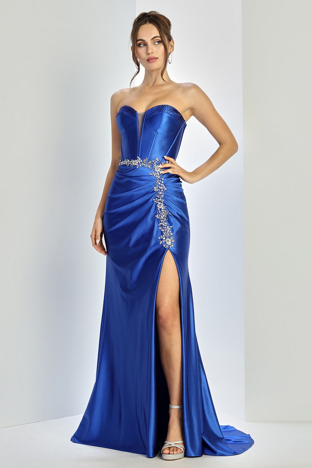 Adora Design 3246 Strapless Beaded Corset Slit Formal Prom Dress