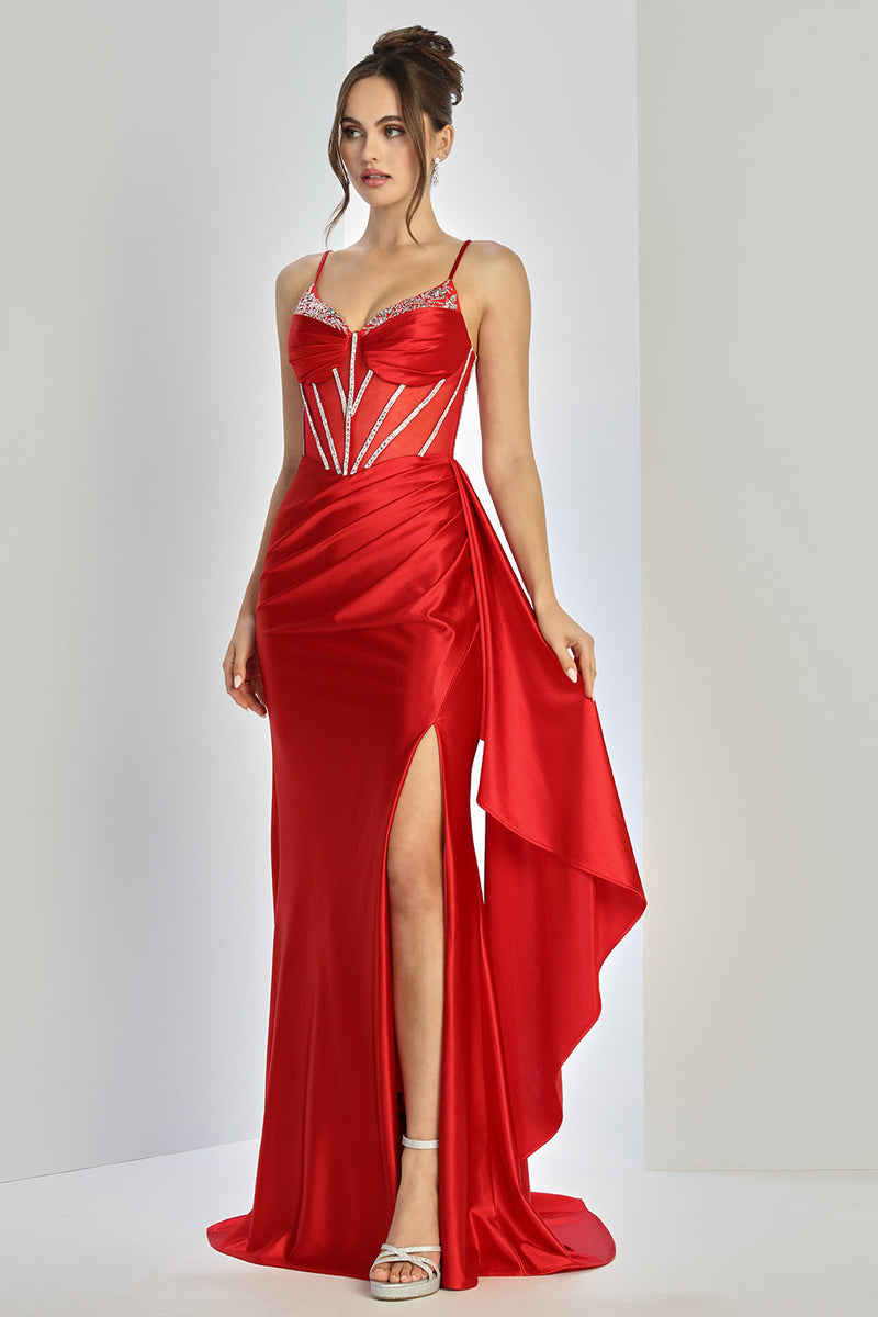 Adora Design 3249 Beaded Corset Spaghetti Strap Slit Prom Dress