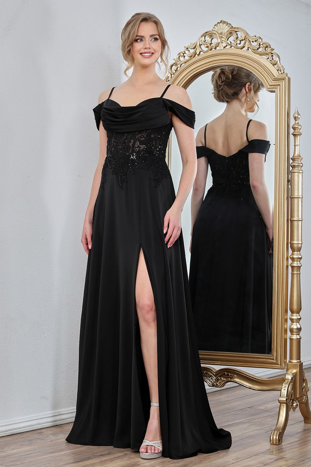 Adora Design 3251 Off Shoulder Pleated Lace Corset Gown