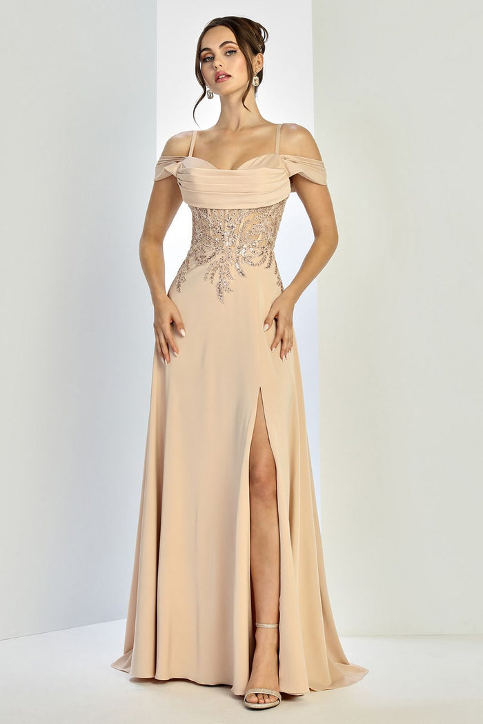Adora Design 3251 Off Shoulder Pleated Lace Corset Gown