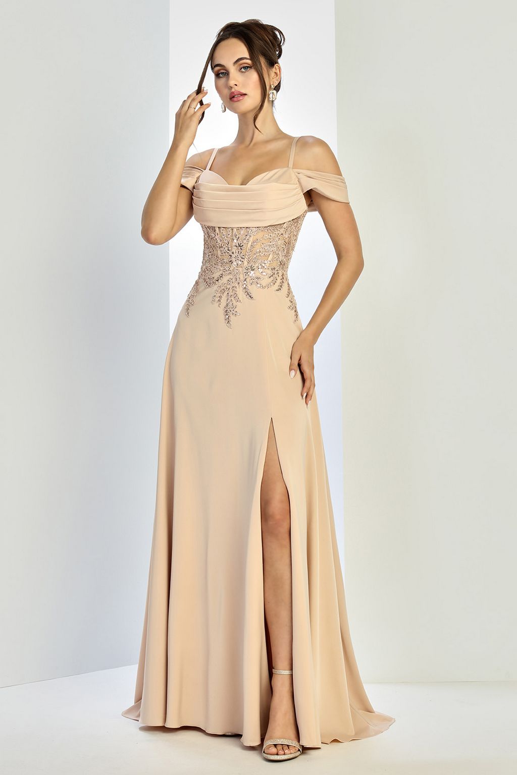 Adora Design 3251 Off Shoulder Pleated Lace Corset Gown