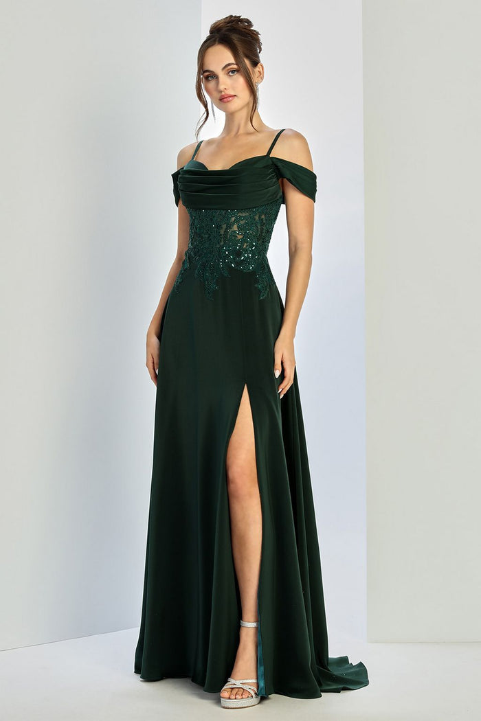 Adora Design 3251 Off Shoulder Pleated Lace Corset Gown