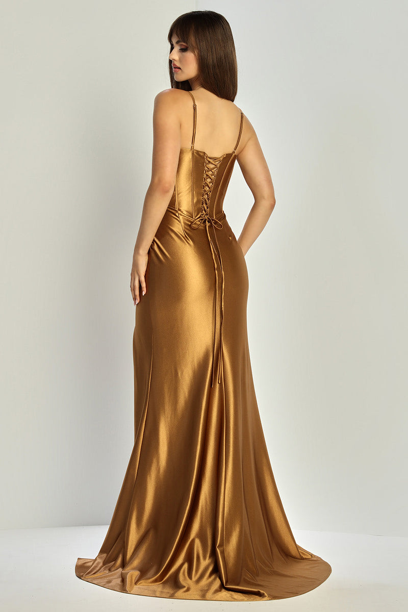 Adora Design 3256 Spaghetti Strap Pleated Slit Long Prom Dress