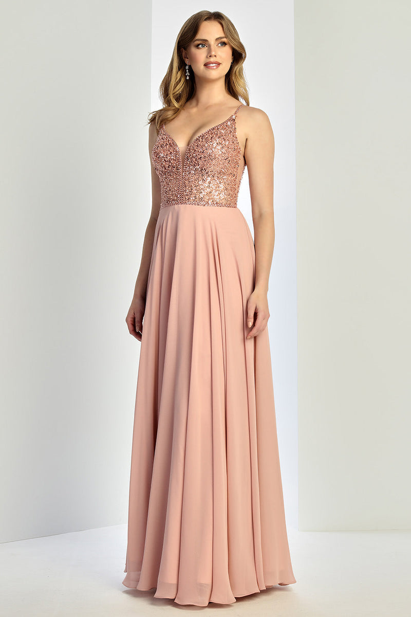Adora Design 3259 Sequin Chiffon Spaghetti Strap A-Line Prom Dress