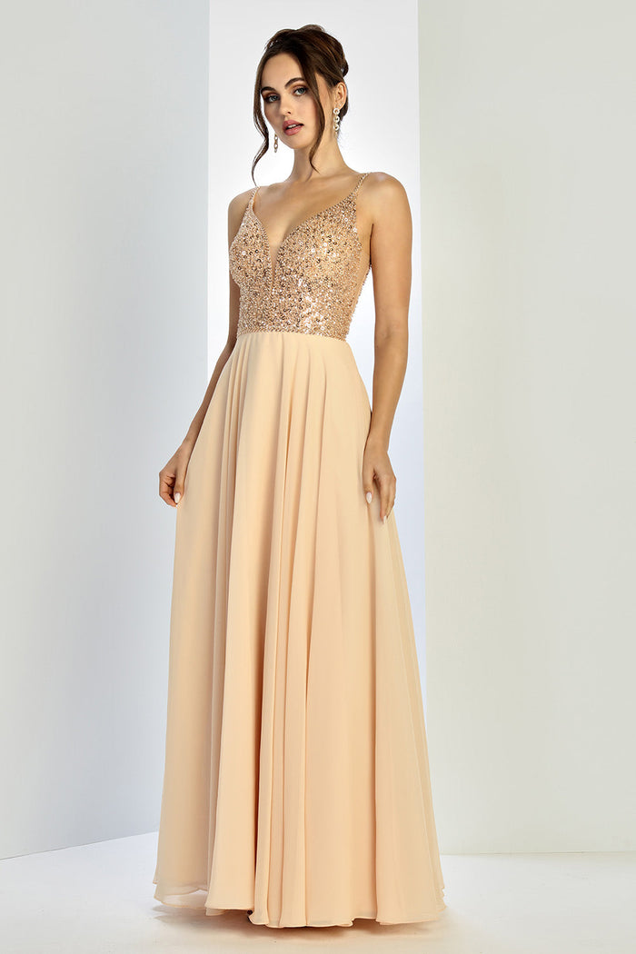 Adora Design 3259 Sequin Chiffon Spaghetti Strap A-Line Prom Dress