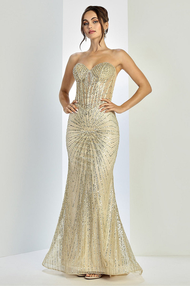 Strapless Fitted Sweetheart Prom Dress Glitter Long Evening Formal Gown
