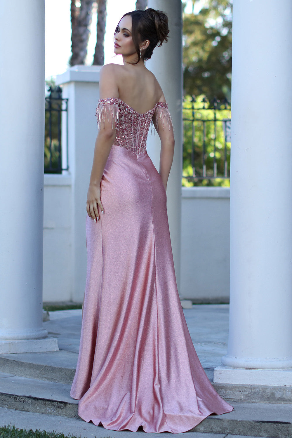 Off Shoulder Sequin Glitter Fitted Corset Prom Gown