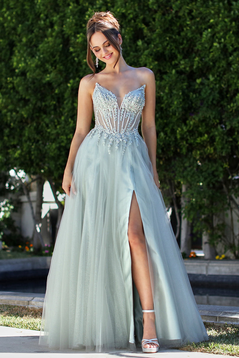 Adora Design 3269 Strapless Beaded A-Line Corset Prom Dress