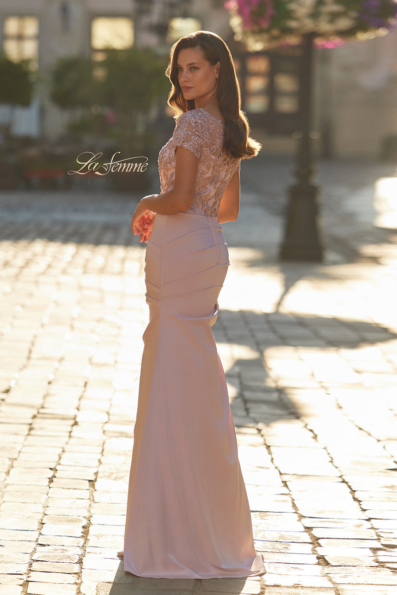 La Femme 32737 Short Sleeve Floral Embroidered Gown