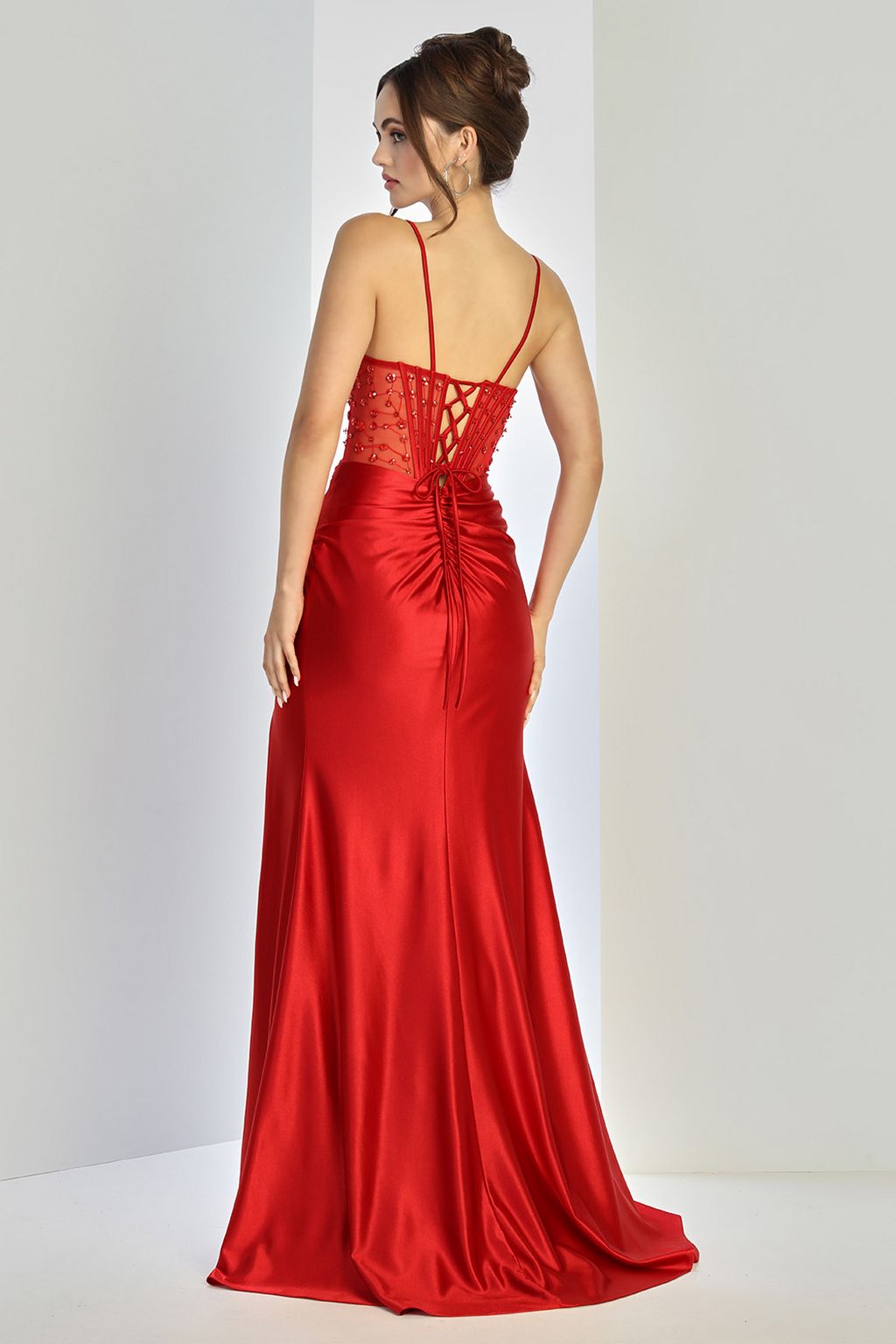 Adora Design 3273 Beaded Corset Spaghetti Strap Slit Prom Gown