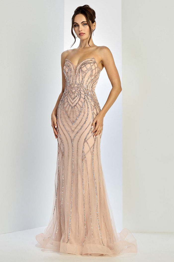 Adora Design 3276 Strapless Beaded Tulle Long Formal Prom Dress