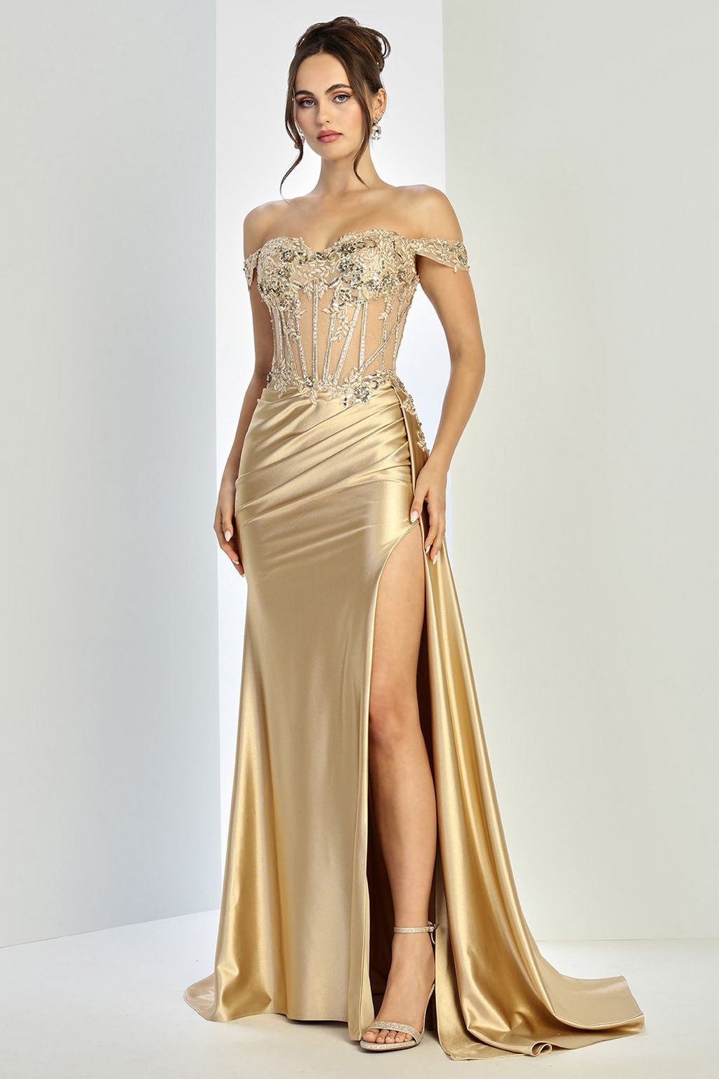 Adora Design 3281 Off Shoulder Beaded Applique Corset Prom Gown