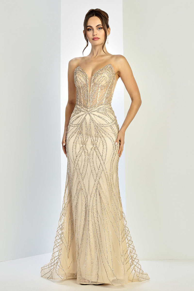 Adora Design 3299 Strapless Beaded Fitted Long Formal Prom Dress