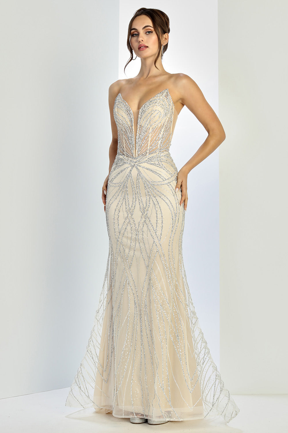 Adora Design 3299 Strapless Beaded Fitted Long Formal Prom Dress