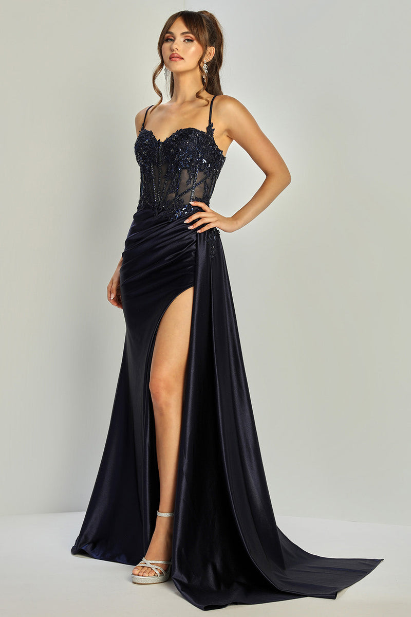 Adora Design 3302 Beaded Corset Spaghetti Strap Slit Prom Gown