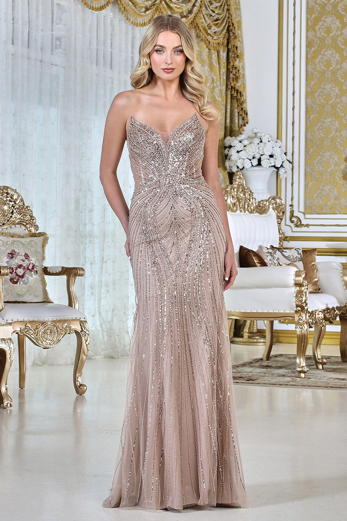 Adora Design 3311 Strapless Beaded Long Fitted Formal Prom Dress