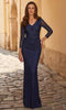 La Femme 33156 Illusion Sleeve Beaded Sheath Gown